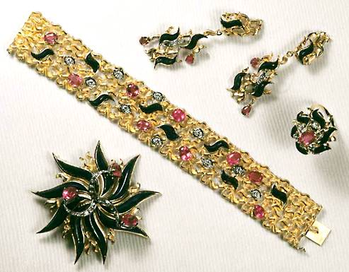 A set of 18ct yellow gold flame shapes John Donald, A set of 18ct yellow gold flame shapes set individually cut flame shapes lapis lazuli, with pink tourmalines and diamonds