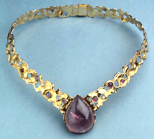 Collar of 18ct yellow gold nugget flake John Donald, Collar of 18ct yellow gold nugget flake with melted edges and melted piercings