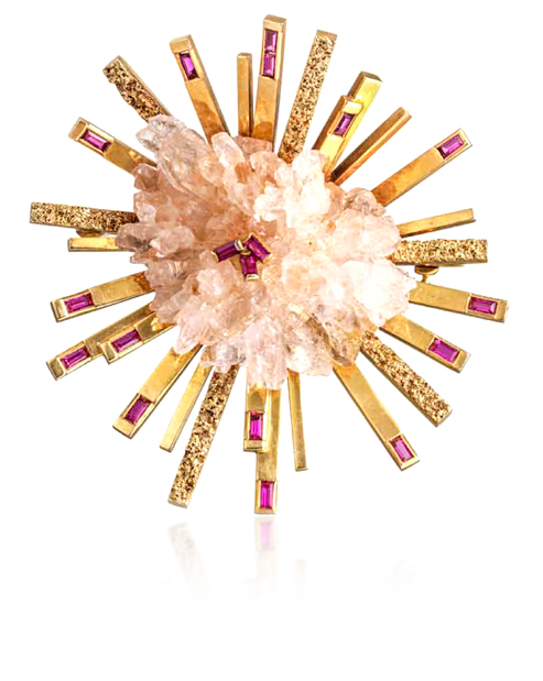 Brooch of rose quartz Brooch of rose quartz set 18ct yellow gold radiating rectangular rods